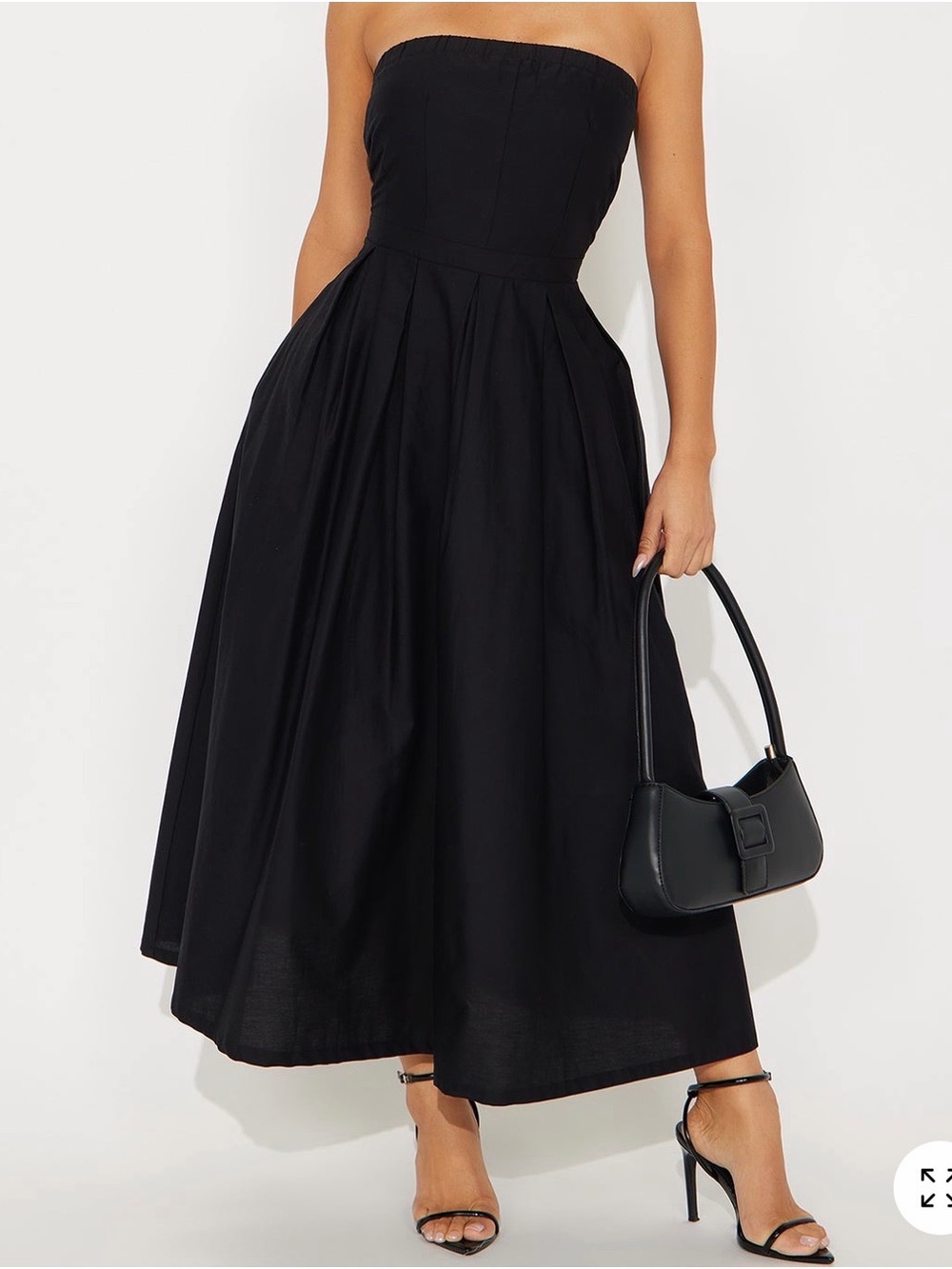 Strapless Black Midi Dress - Elegant Women's Evening Dress